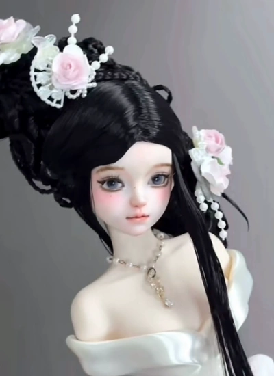 You Ni BJD Ancient‑Style Pink Peony Design Wig for 1/3 1/4 1/6 Ball-jointed Doll
