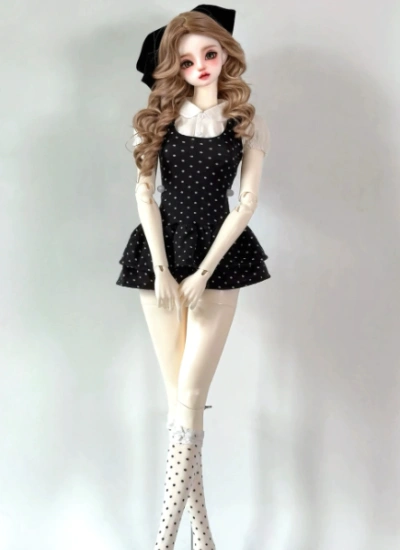 BJD Clothes Black And White Polka Dot Skirt With Blouse Set for IMPL68Lchest/63Lchest Size Ball-jointed Doll