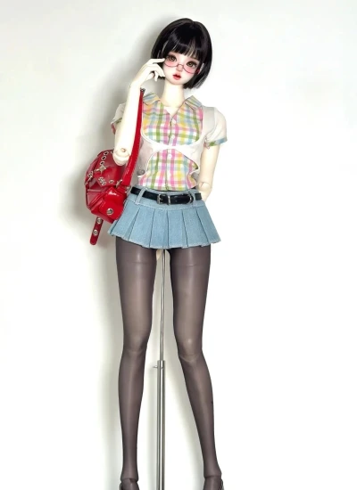 BJD Clothes Rainbow Plaid Fake Two‑Piece Top Set for IMPL68Lchest/63Lchest Size Ball-jointed Doll