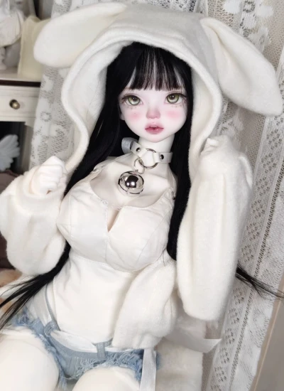 BJD Clothes Black White Bunny Ear Jacket for 1/6 1/4 Size Ball-jointed Doll