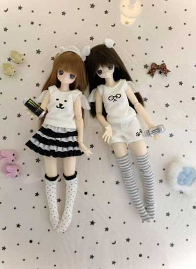 Tearain BJD Rabbit‑Bear Short Sleeve Top Cat‑Paw Shorts for 1/6/ob22/ob24 Girl Boy Ball-jointed doll