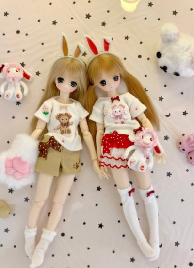 Tearain BJD Rabbit‑Bear Short Sleeve Top Cat‑Paw Shorts for 1/6/ob22/ob24 Girl Boy Ball-jointed doll