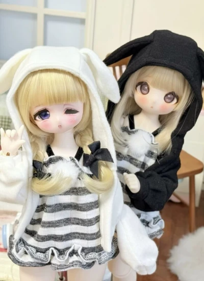 BJD Clothes [Fluffy Bunny Ears] Top Dress Set for 1/4 Size Ball-jointed Doll
