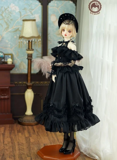 ドール用服 ワンピース ブラック DD(SS/S/M/L)/DY/SDGR/AS58/62サイズ用 女の子用 球体関節人形用 BJD用