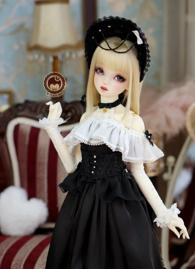 ドール用服 ワンピース ブラック+ホワイト DD(SS/S/M/L)/DY/SDGR/AS58/62サイズ用 女の子用 球体関節人形用 BJD用