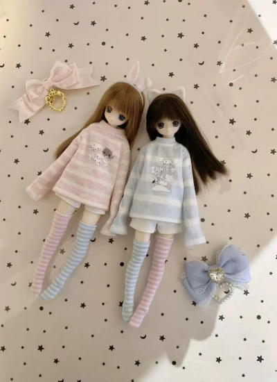 Tearain BJD Two‑Tone Striped Plaid Long Sleeve Doll Outfit for 1/6/ob22/ob24 Girl Ball-jointed doll