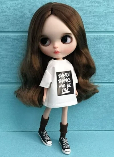 BJD White Long T-shirt for Blythe OB24 Ball-jointed doll