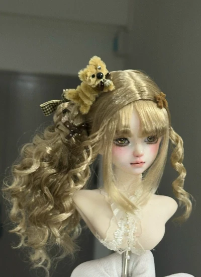 You Ni BJD Golden Side Ponytail Dog Wig for 1/3 1/4 1/6 Ball-jointed Doll