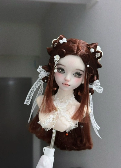 You Ni BJD Wine Red Floral Lace Bow Wig for 1/3 1/4 1/6 Ball-jointed Doll