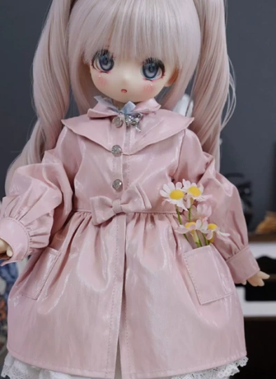 BJD Clothes Sweet Style Peter Pan Collar Bow Waist Cinched Trench Coat for 1/4 Size Ball-jointed Doll