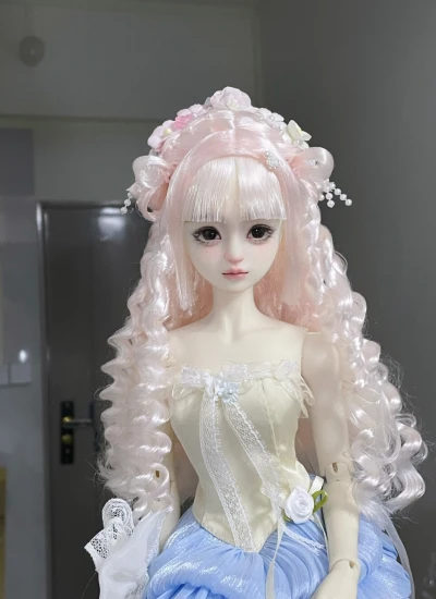 ドール用ウィッグ ピンク ロングパーマ  YOSD/MSD/小顔SD/SDサイズ用 BJD用