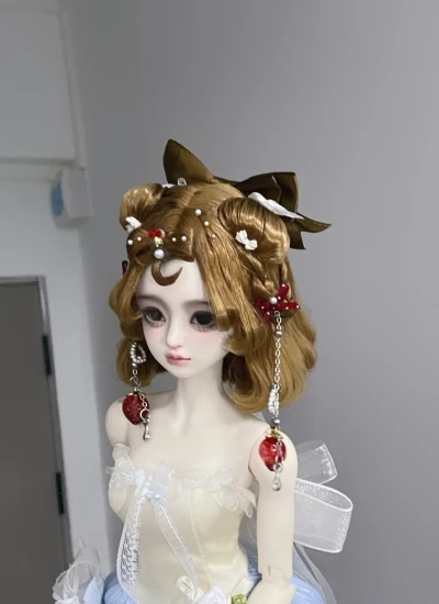 You Ni BJD Brown Strawberry Bow Pearl Girl Wig 1/3 1/4 1/6 Ball-jointed Doll