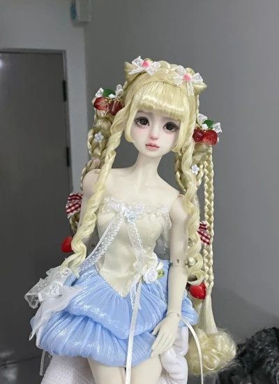 ドール用ウィッグ  ツイン三つ編み ゴールド   YOSD/MSD/小顔SD/SDサイズ用 BJD用