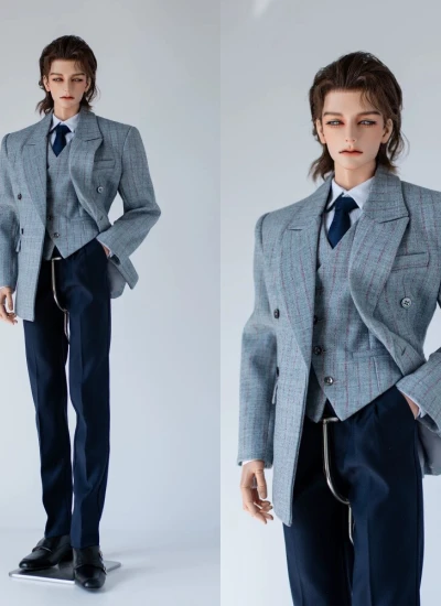 BJD Clothes Boy Gray Blue Stripe Top Vest Pants for ID75 YC76 YC77 AM77 Size Ball-jointed Doll