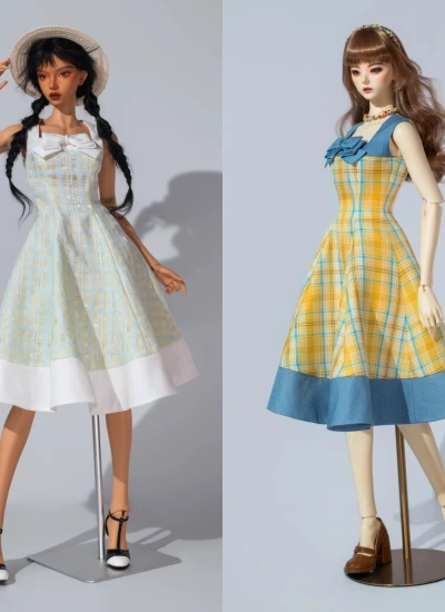 BJD Clothes Girl Yellow Plaid/ Melon Sleeveless Dress for 1/3 68cm 71cm Size Ball-jointed Doll