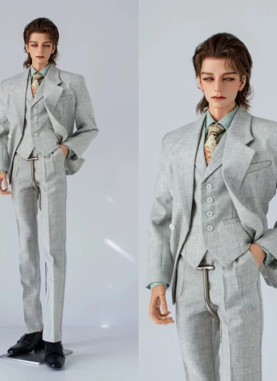 BJD Clothes Boy Beige Gray Lightweight Fine Faux Wool Jacket Vest Pants for ID75 YC76 YC77 AM77 Size Ball-jointed Doll