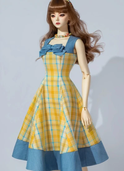 ドール用服 ノースリーブワンピース イェローSDGR/FANFF小胸/EID中胸/impl doll68/DZ71中胸人形用 球体関節人形用 BJD用