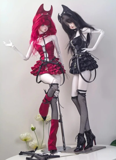 BJD Clothes【Dark Night Singer】Dark Rock Gothic Style BJD Outfit Set for Large MSD Size Ball-jointed Doll