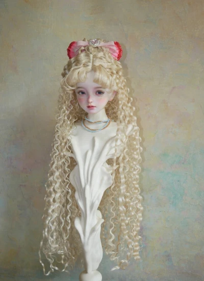 NO.5 BJD Golden Synthetic Mohair Long Curly Wig for 1/4 1/3 Ball-jointed Doll
