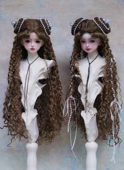 NO.5 BJD Brown Synthetic Mohair Long Curly Wig for 1/3 Ball-jointed Doll