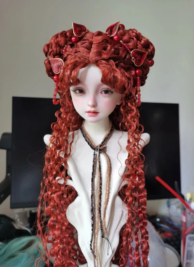 NO.5 BJD Red Synthetic Mohair Long Curly Wig for 1/3 Ball-jointed Doll