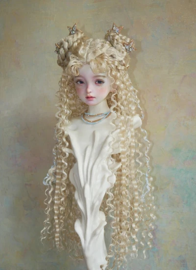 NO.5 BJD Golden Synthetic Mohair Long Curly Wig for 1/6 1/4 1/3 Ball-jointed Doll