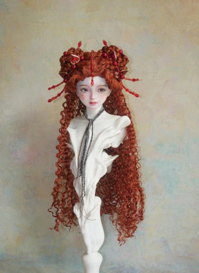NO.5 BJD Red Synthetic Mohair Long Curly Wig for 1/6 1/4 1/3 Ball-jointed Doll