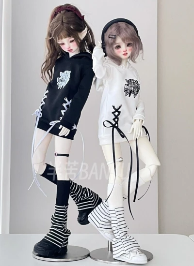 BJD Clothes Black White Long Hoodie Set for OB24 1/6 1/5 1/4 1/3 Ball-jointed Doll