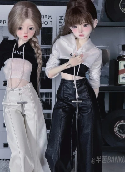 BJD Clothes Leather Wide-leg Pants Short Hoodie for OB24 1/6 1/5 1/4 1/3 Ball-jointed Doll