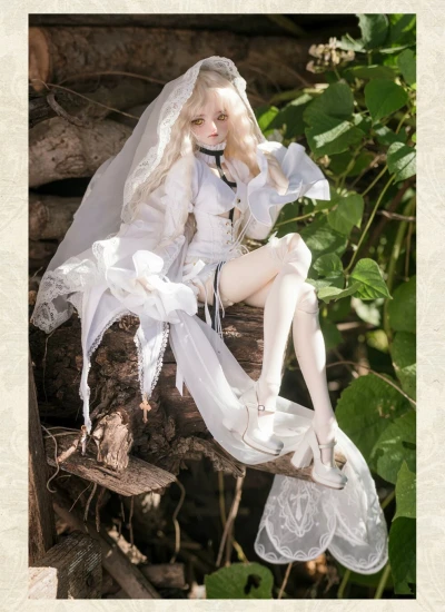 BJDドール用服 【新約祈り】宗教風 純白ウェディングドレス 花嫁セット ホワイト 大MSDサイズ人形用