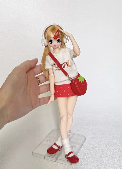 BJD Clothes T-shirt Polka Dot Skirt Strawberry Bag for Azone OB22 OB24 Size Ball-jointed Doll