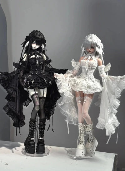Laluna Doll BJD Clothing 《Angelic Guard》 Girl Black White Dress for MSD/Large MSD/MDD Ball-jointed Doll