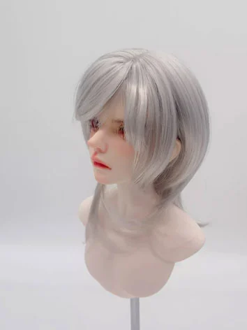 BJD Wig Male Silver Gray Soft High Temperature Wolf Tail Wig for SD MSD YOSD Size Ball-jointed Doll