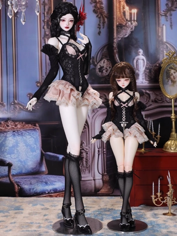 BJD Clothes Girl Black White Cottagecore Corset Nightie for MSD Size Ball-jointed Doll